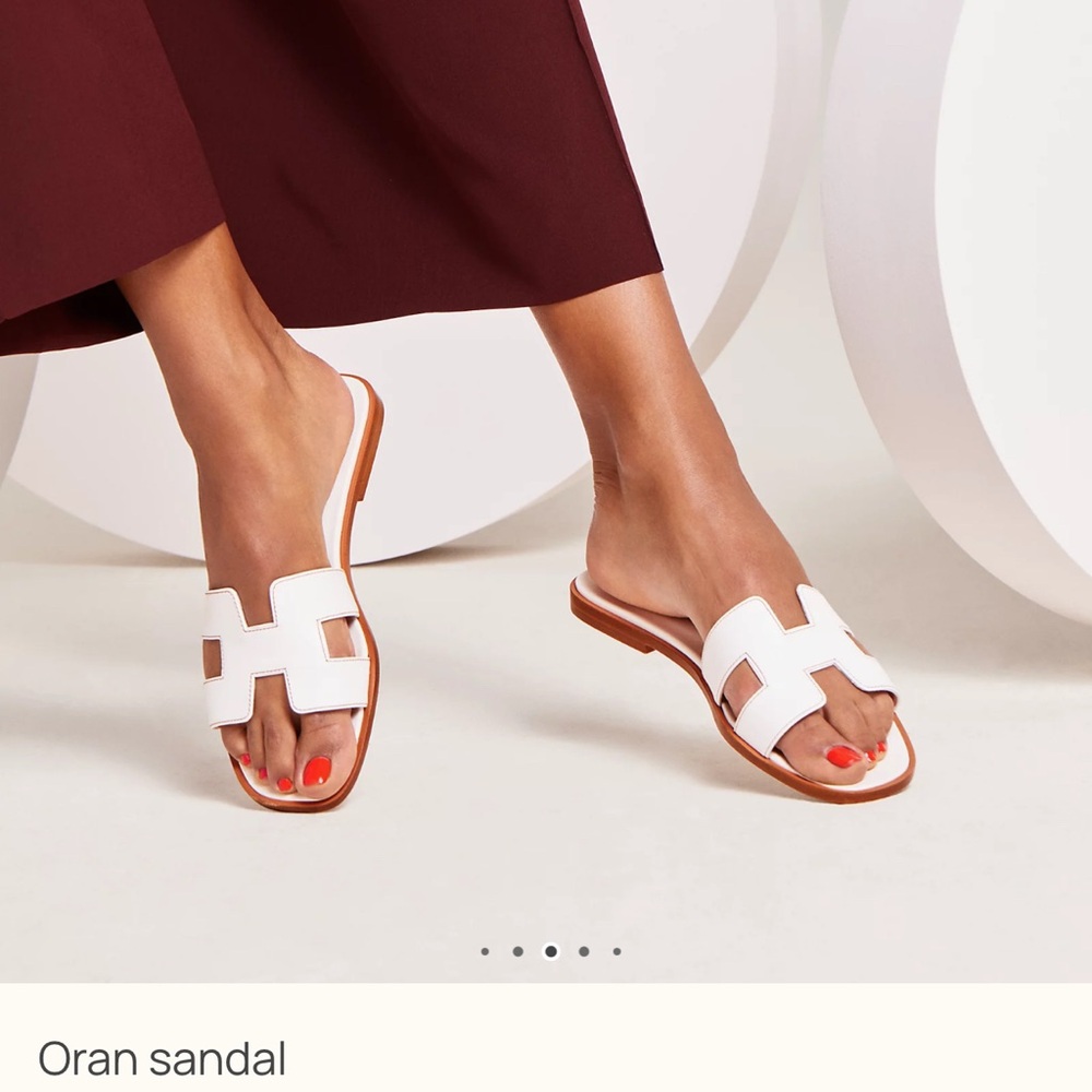 Hermes White and Brown Sandals H-Shaped Design